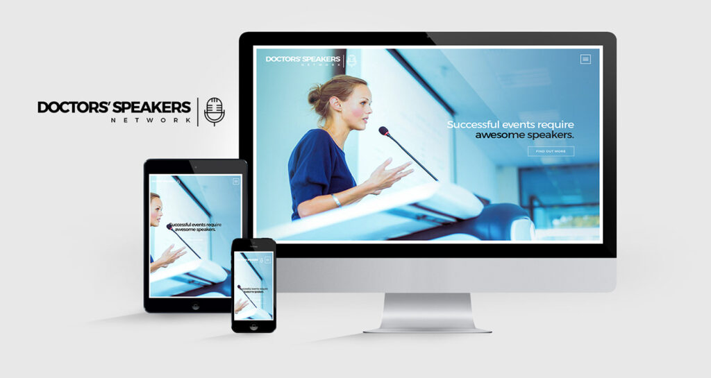 mockup showing responsive design of website for Doctors' Speakers Network